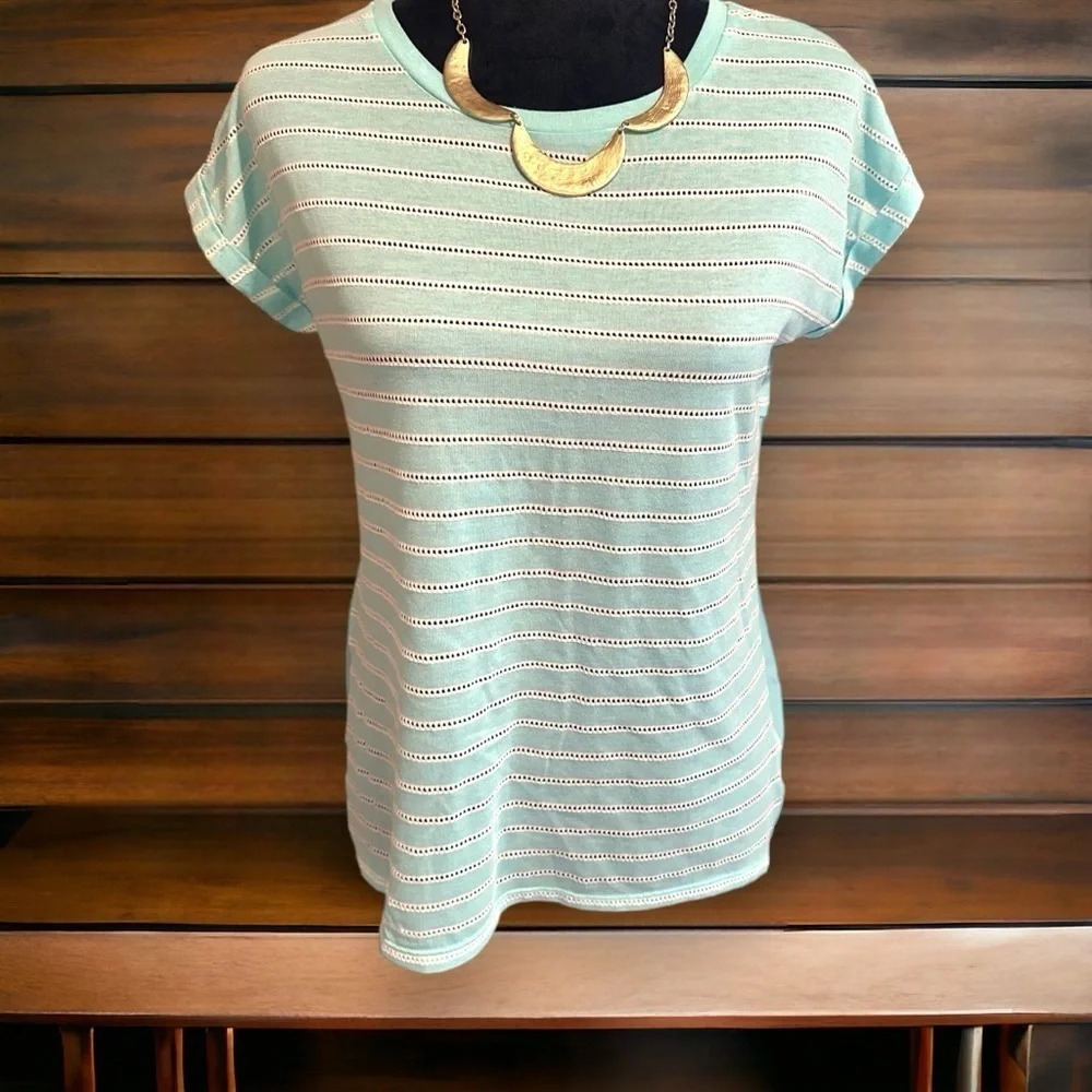 Stylus‎ short sleeve top white and robin blue small